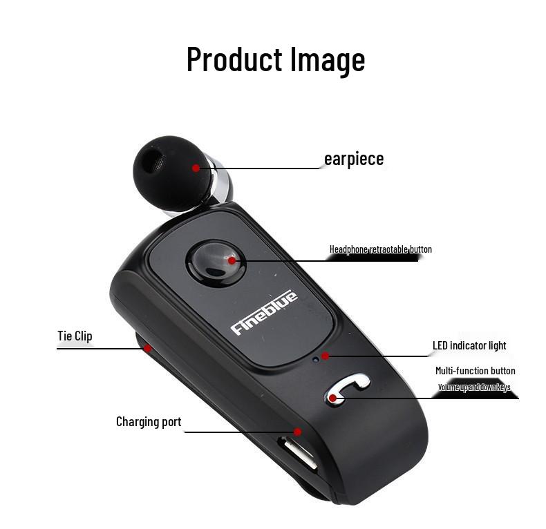 Jialan F920 Retractable Bluetooth Earphone, Wireless Fast-Charge, Clip-On Design for Business and Gaming