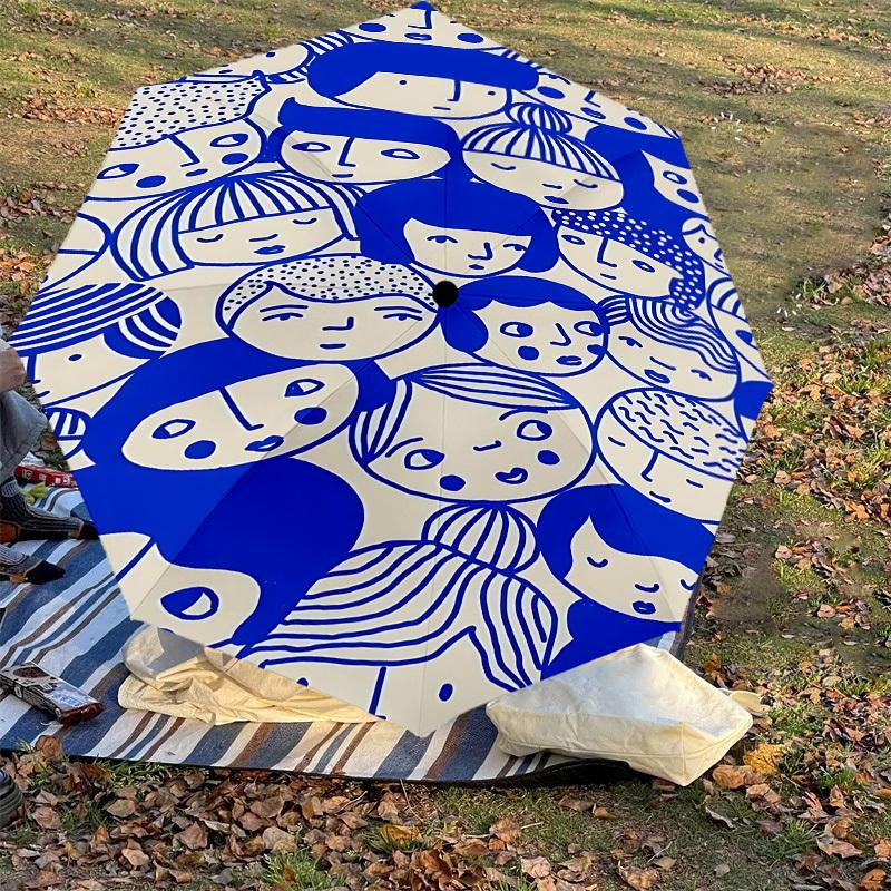 1pc faces pattern Automatic Open/Close Umbrella with Windproof, 8-Rib Sturdy Canopy, Durable Ribs, Fashionable Design1216A