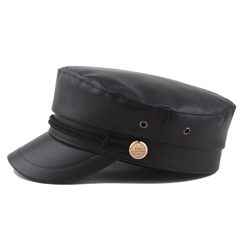 Youth pu leather newsboy flat top navy hat women's autumn and winter fashion versatile flat top hat men's duck tongue beret
