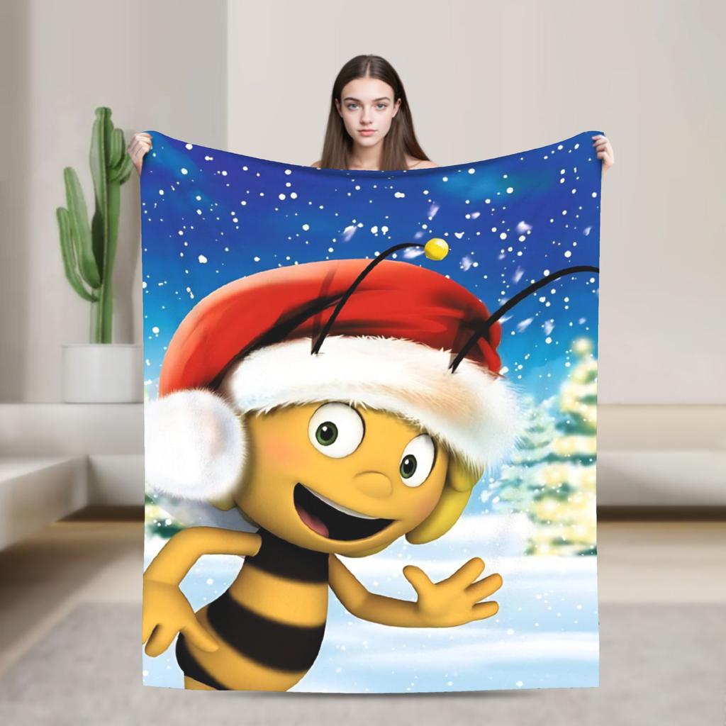 Maya The Bee With Flowers Cartoon Throw Blanket for Couch  Fuzzy Soft Plush Blanket 50x60 Inches Multiple Sizes Bedspreads