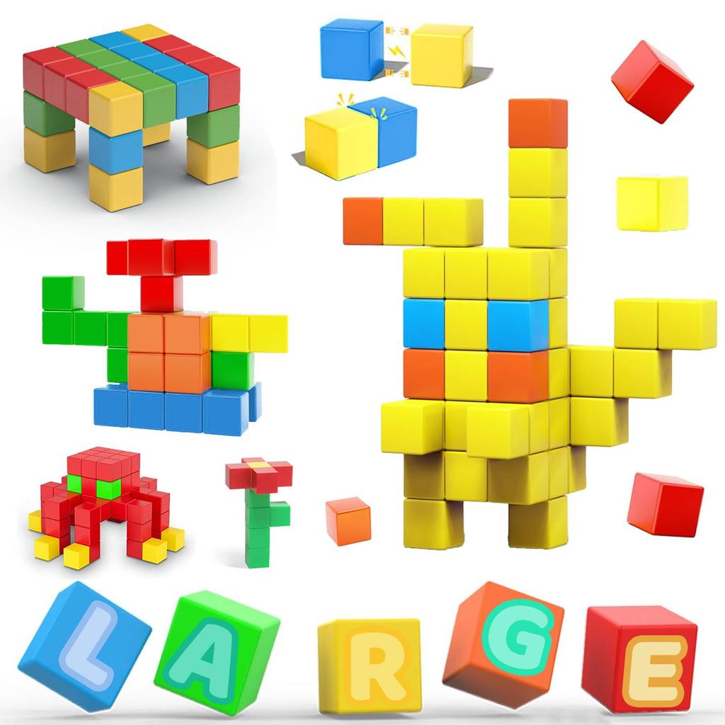 HIWO Magnetic Cube, 58-Piece 30mm Magnetic Blocks, 3D Puzzle, Building Blocks, Educational Toy, 3D Shapes, Math, Brain Training, Early Education,