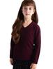 Girls' V-neck Wool Base Layer Sweater - Soft, Warm, Skin-friendly, Solid Color One-Piece Top