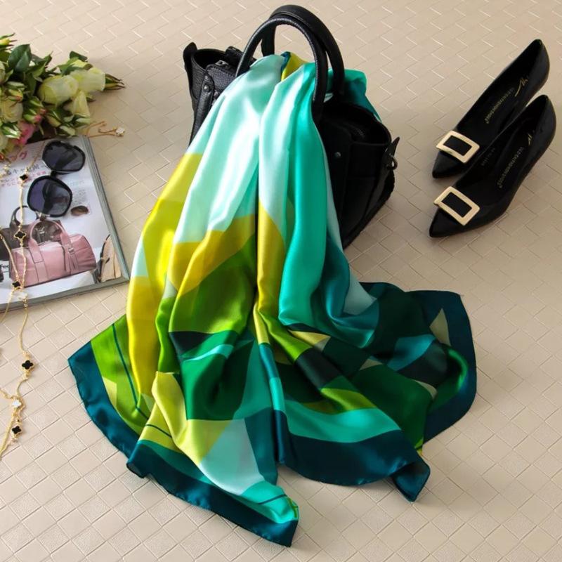 Luxury Summer Women 180X90Cm Scarf Carriage Quality Soft Silk Scarves Female Shawls Foulard Beach Cover-Ups Wraps Ladies Bandana