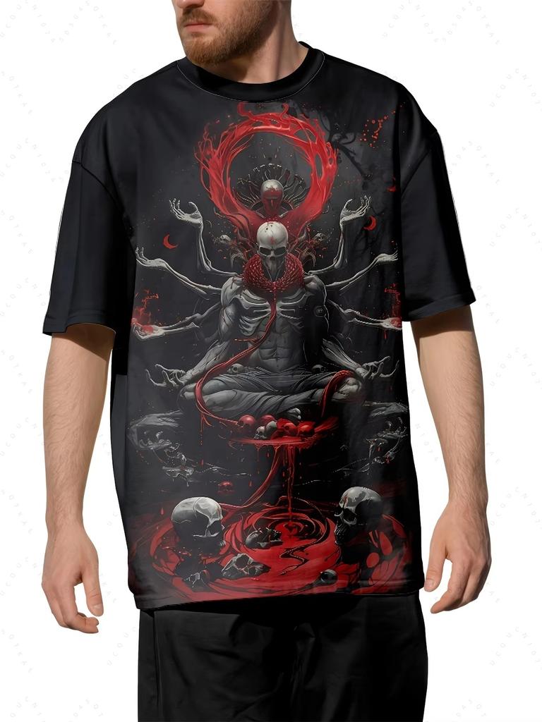 Top Black Craftsman Cult Style 2026 Men's T-shirt Loose Short Sleeve Cotton T-shirt Gothic Skull Wing Design Oversized T-shirt
