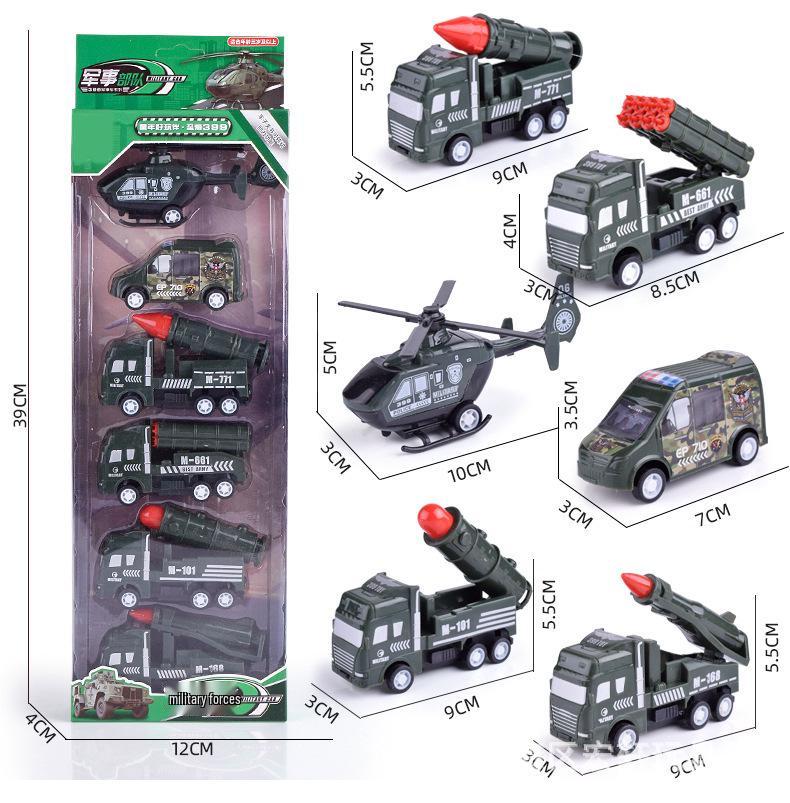 Pull-Back Engineering Vehicles Toy Set for Kids - Fire Trucks & Military Cars