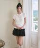 THE GREEN LAB Dot Halter Top Layered Short Sleeve Set [White]