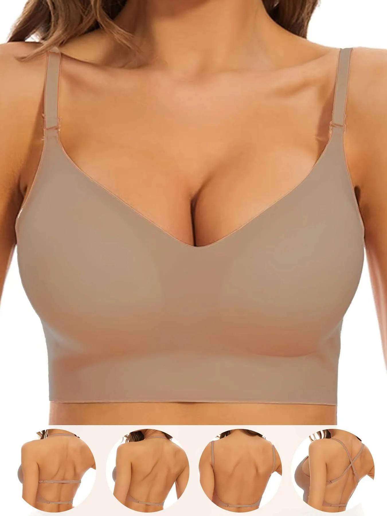 

Женское бесшовное нижнее белье, сексуальное, регулируемое, съемное, с бретельками, бюстгальтер, летние, с открытой спиной, невидимые топы, бюстгальтер-бралетт, комфортное нижнее белье XXL коричневый
