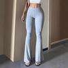 Women Flared Pants Elastic High Waist Solid Color Long Pants Ribbed Texture Yoga Running Cycling Trousers