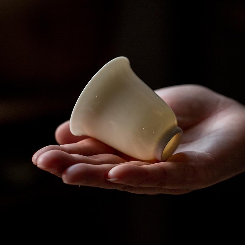 2pc/lot 50ml Imitation Song Thin Tire Tea Cup Handmade Apricot White Porcelain Smell Cup Portable Kung Fu Tea Set Master Cup Set