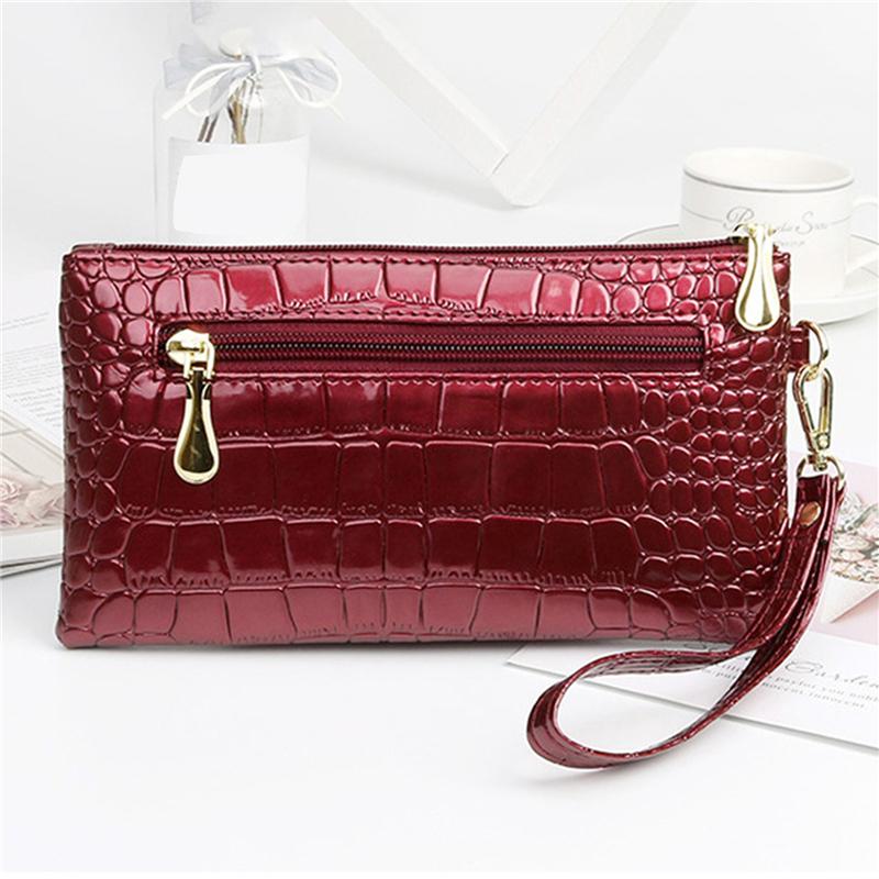 Patent Leather Women's Wallets Fallow Long Ladies Double Zipper Wallet Clutch Bag Design Red Purse Crocodile Purses