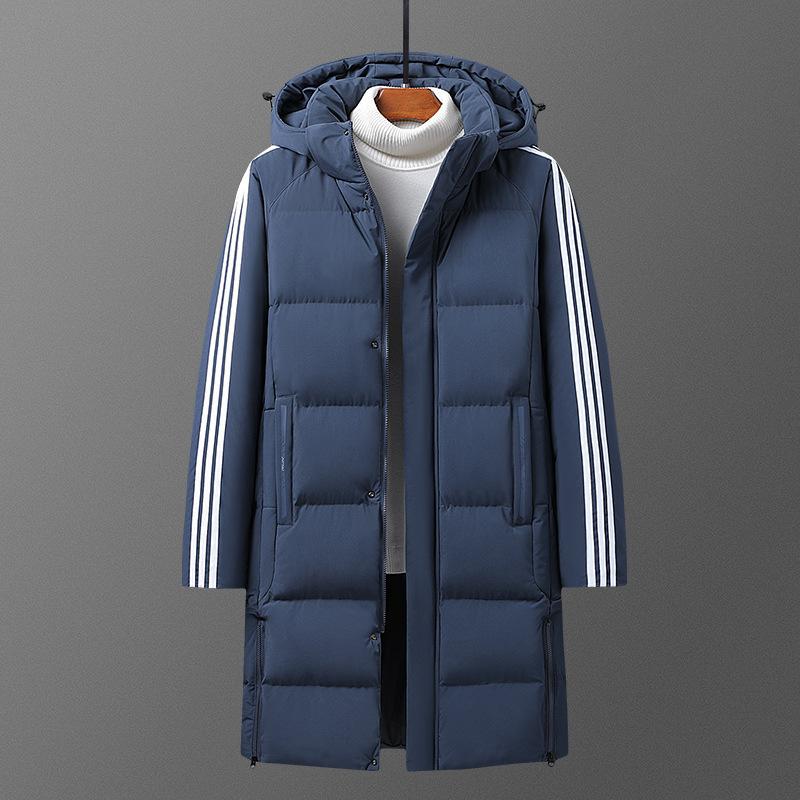 

Три полоски, зимняя мужская одежда большого размера средней длины, набитая и утепленная теплая хлопковая одежда XXXXL синий