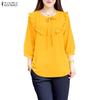 ZANZEA Women Casual Round Neck Solid Color 3/4 Sleeve Loose Blouse