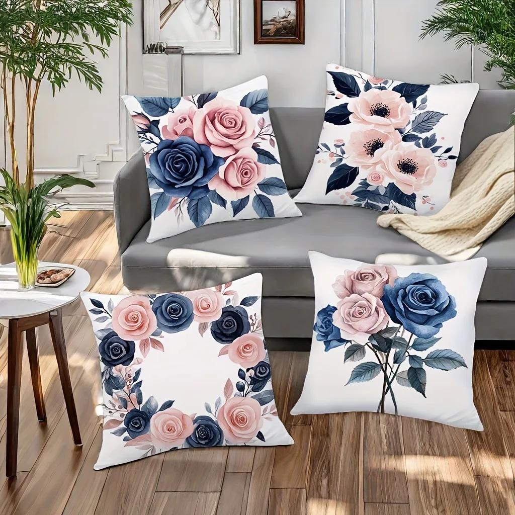 Modern Floral Collection Home Decoration Pillowcase for Living Room Bedroom Sofa Decorative Cushion Cover with Zipper Closure