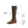 Sheepskin Version~ Inner Height Increase 5cm Retro Leather Pleated Western Cowboy Boots Women's Versatile But Knee-high Boots