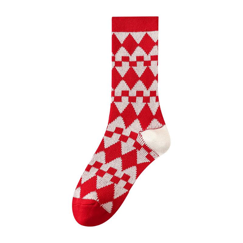 Red Socks for Spring and Autumn, Versatile and Festive for The Zodiac Year, Double-needle, Double-path Women's Mid-calf Pile Socks