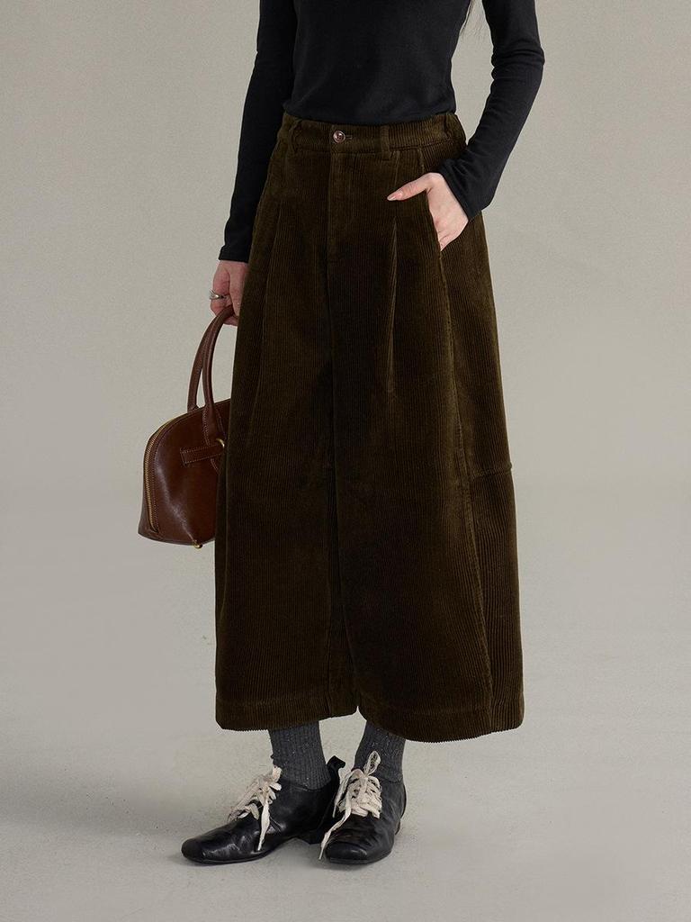 Retro Corduroy Thickened High-Waist Wide-Leg Winter Pants for Women