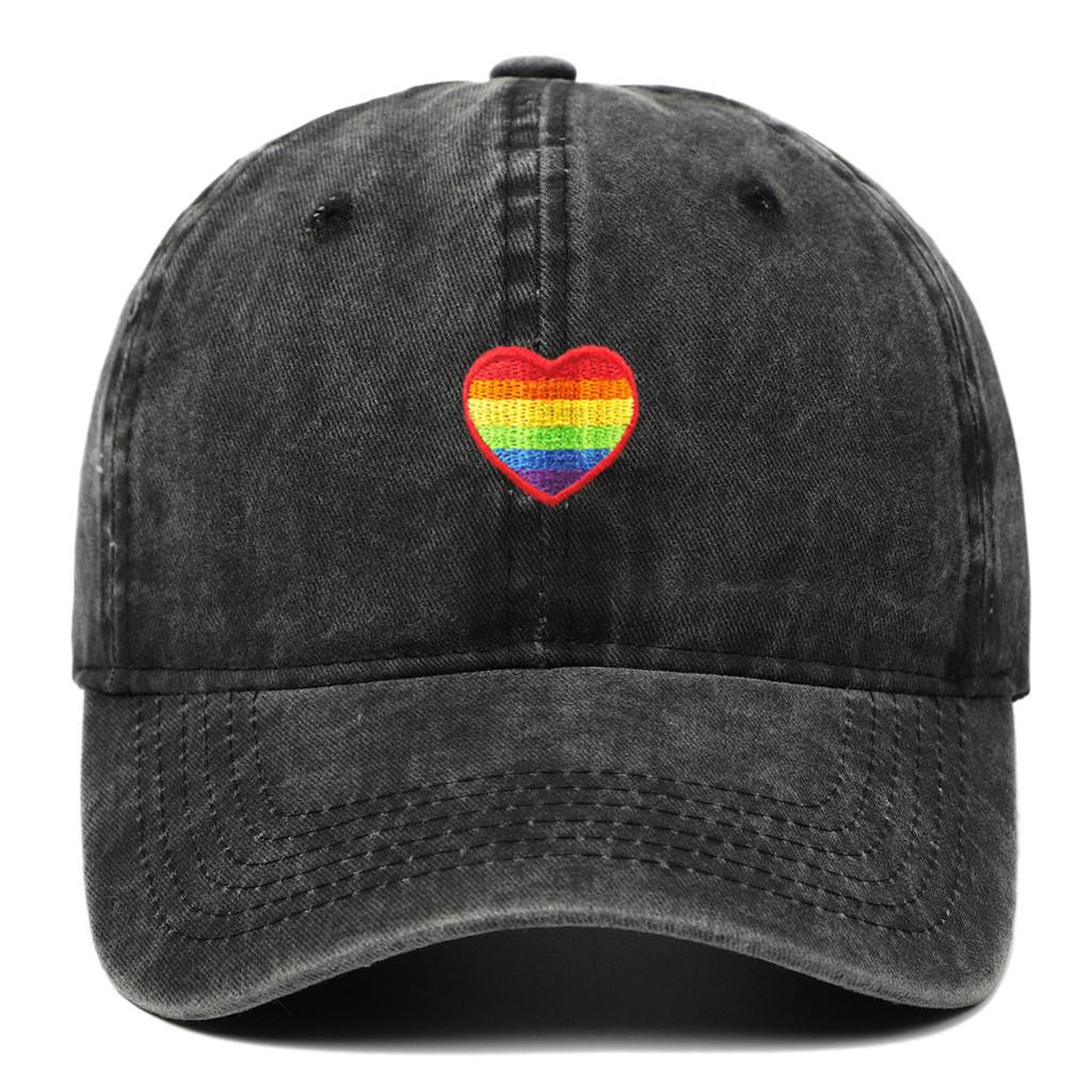 

Rainbow Heart Embroidered Baseball Cap With Sun Protection For Casual Wear Black