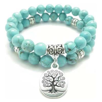 Luminous Glow In The Dark Lotus Flower Shaped Bead Stretch Bracelet for Women Natural Turquoise Stone Charm Bracelet