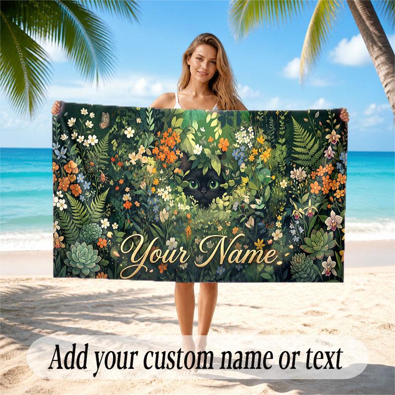 Floral Garden Theme Soft Beach Towel Personalized Custom Name Text Towel Portable for Beach Pool Travel
