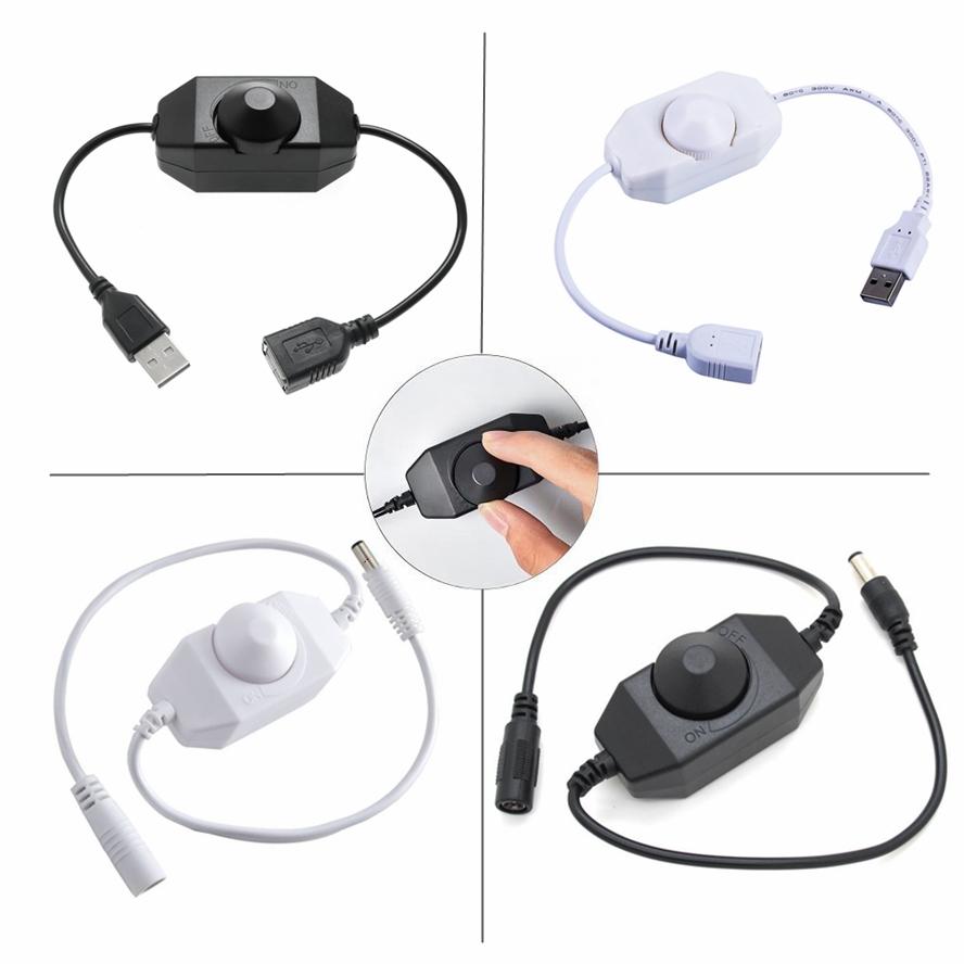 5V/12V 24V LED Knob Dimmer Switch DC USB Female To Male Extension Cord with Rotary ON OFF Controller White Black Strips Lights
