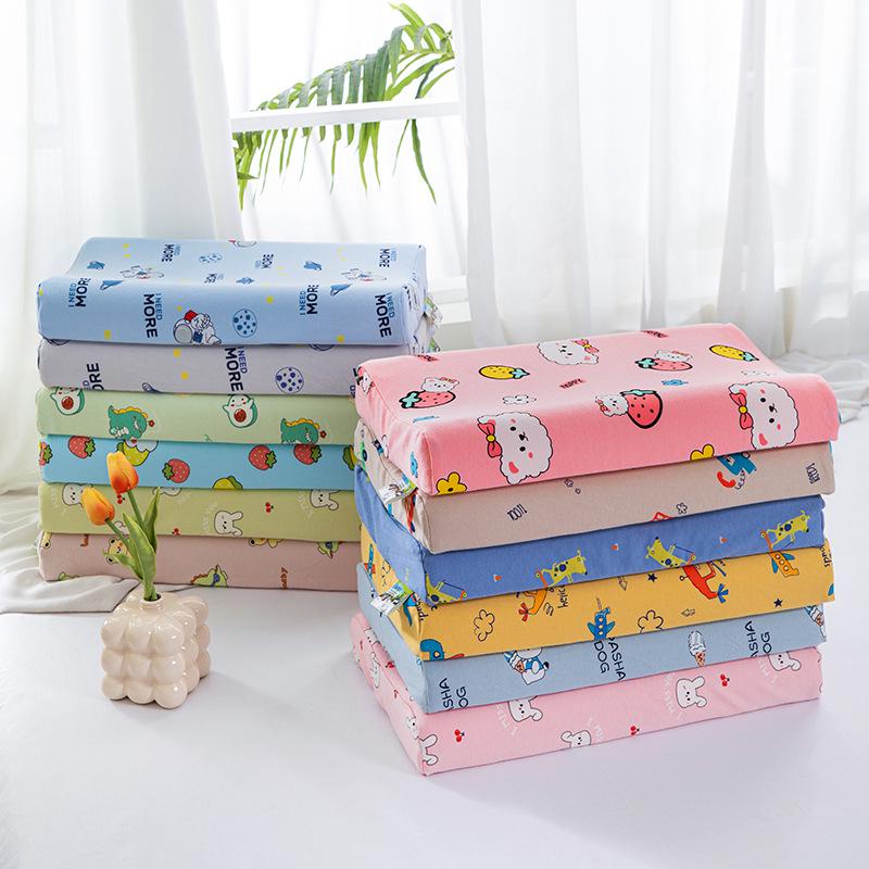 Thailand Latex Pillow Core for All Seasons – Cartoon Design with Cotton Knitted Pillowcase for Students and Babies