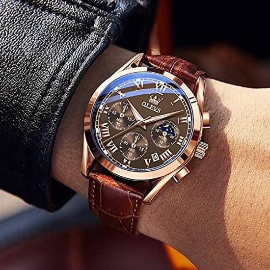 OLEVS Mens Watch Lightweight Wristwatch Waterproof Men - Analog Quartz Brown Gentlemen Date Day Chronograph