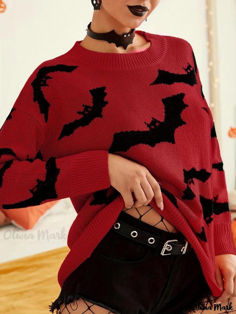 Women's Halloween Jacquard Sweater, Long Sleeve Knitted Top for Autumn/Winter