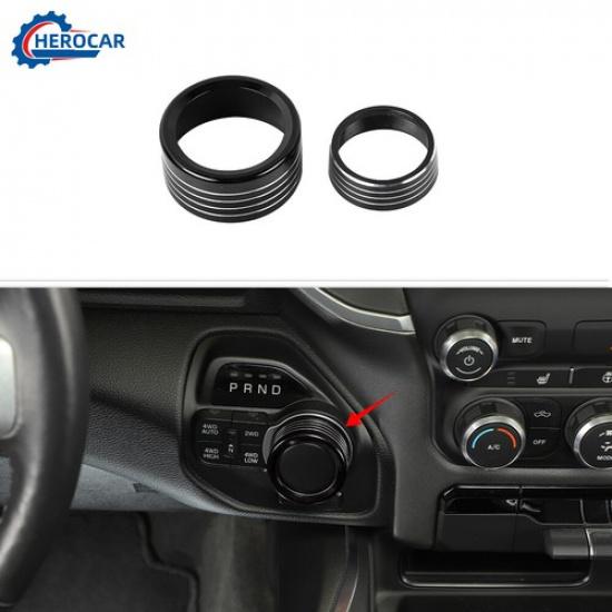 2X Headlight&Gear Shift Switch Knob Cover Trim Ring For Dodge RAM 1500 18+ Black