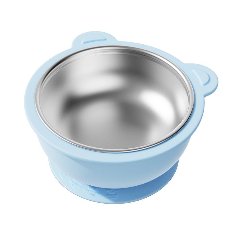 304 Stainless Steel Baby Feeding Bowl Easy to Clean Heat Resistant Kids Tableware Silicone Suction Base Divided Design