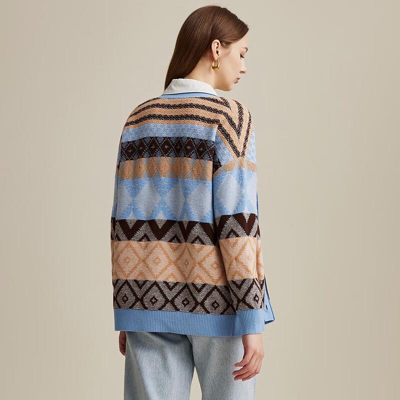Zhaojun Women's V-Neck Argyle Wool Cardigan