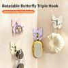 4PCS Butterfly Rotating Self Adhesive Hook, 3-Hook 270 Swivel Design, No Drill Wall Mount Storage Hooks, for Hanging Towels Keys Bags Hats
