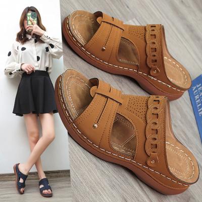 Summer Women Wedges Sandals Premium Orthopedic Open Toe Sandals Vintage Anti-slip Leather Casual Female Platform Retro Slippers