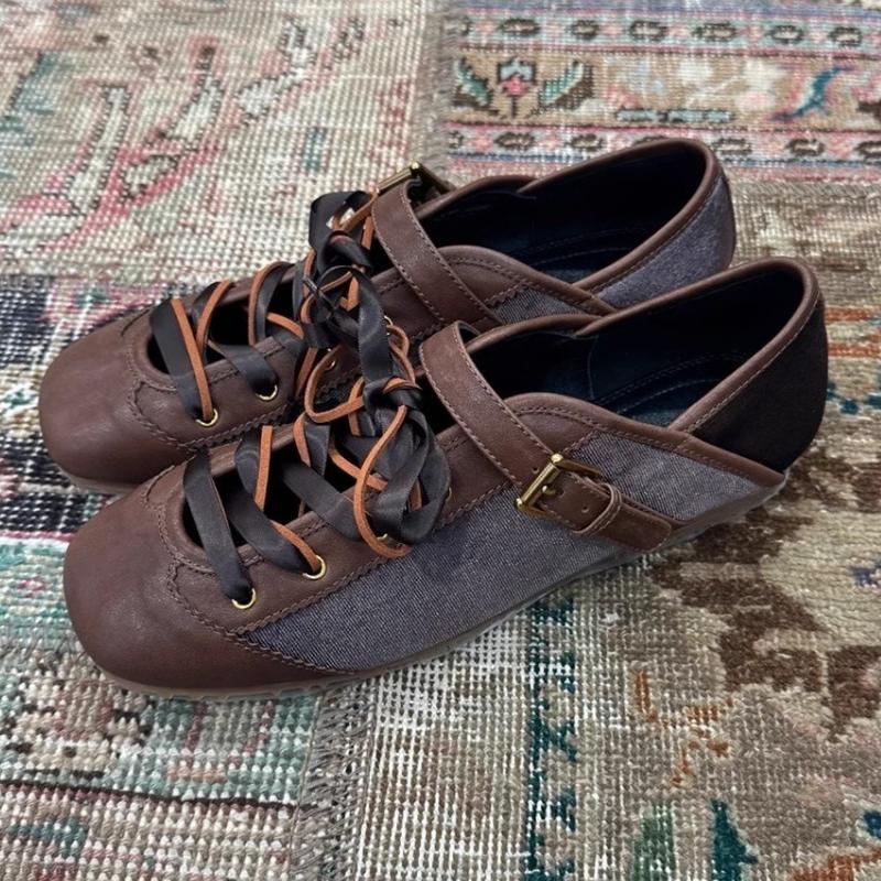 Fashion Brand Lace-up Ballet Flats Women Shoes Shallow Comfort Sporty Casual Shoes Female Buckle Fashion Designer Shoes Zapatos De Mujer
