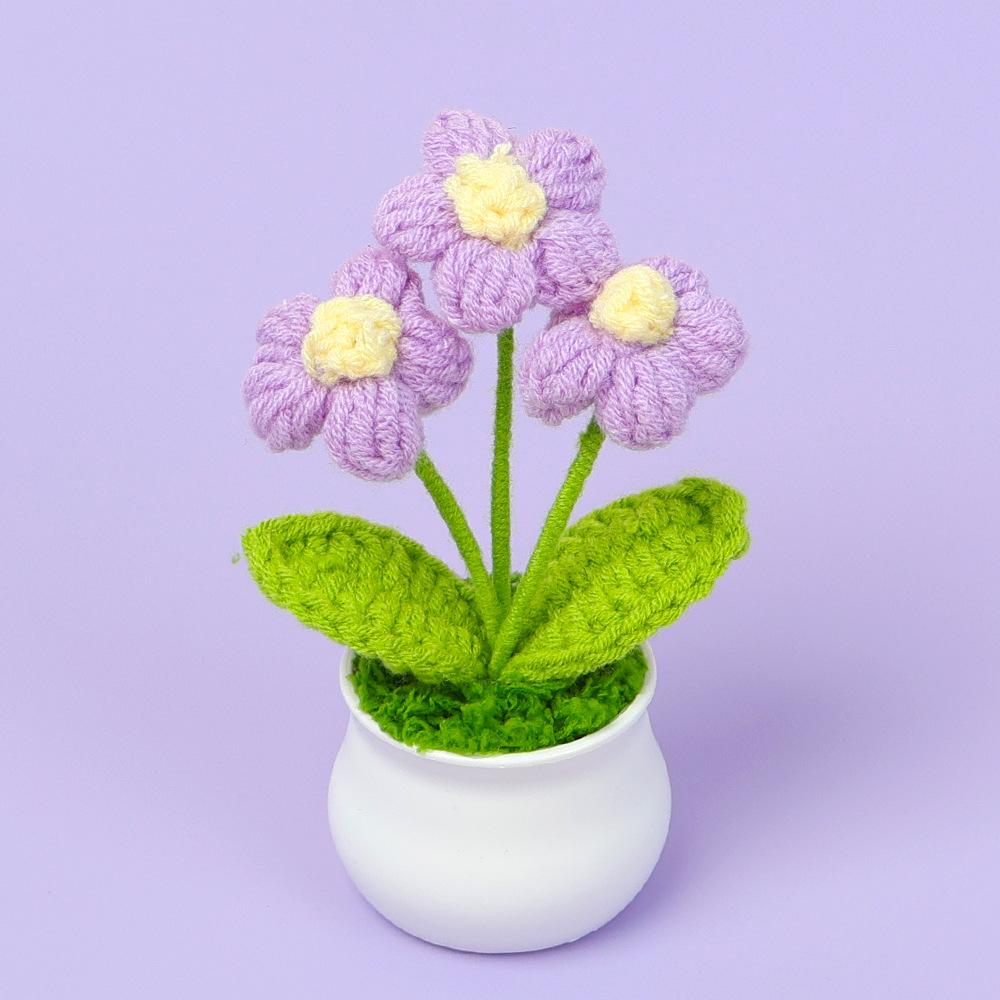 

Cute Knitted Flowers Mini Crochet Puff Flower with Potted Handwoven Flowers Table Office Bookshelf Decor Spring Decor фиолетовый