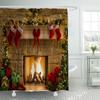 Christmas Shower Curtain Waterproof Polyester Bathroom Decor with Hooks Washable Bathtub Curtain
