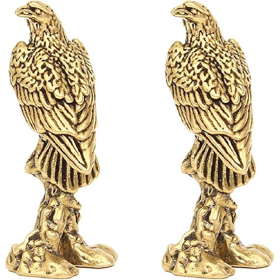 2 PCS Brass Eagle Bronze Carved-Brass Ornaments-Mini Animal Figurine-Gold Statues Home Decor-Tea Pet-Desk Decoration for Bookshelf Animal Paperweight