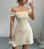 European and American retro pure desire sexy celebrity one-word collar temperament royal sister design sense hip-wrapped short dress