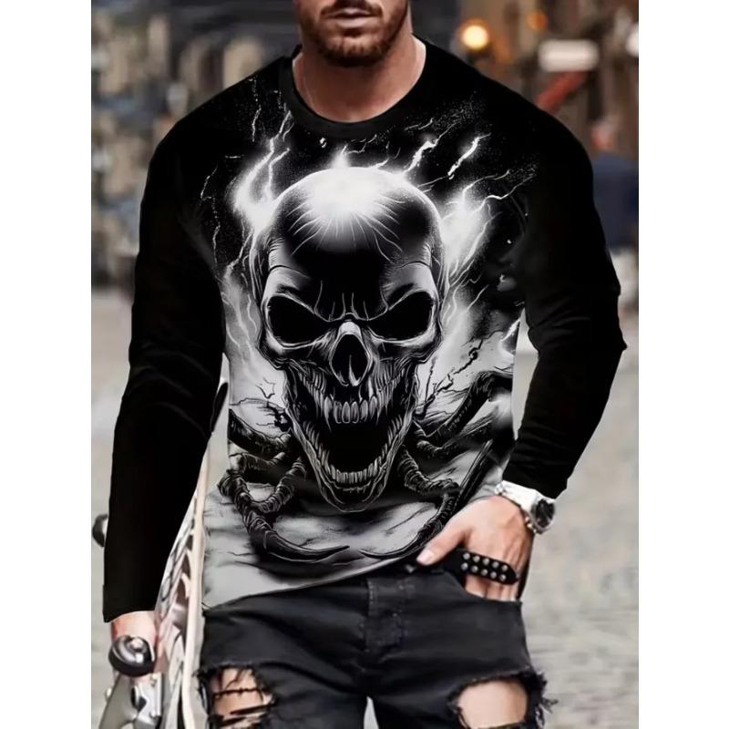 Men's casual daily long-sleeved T-shirt, with fashionable printed design, a comfortable and casual top that can be machine washed