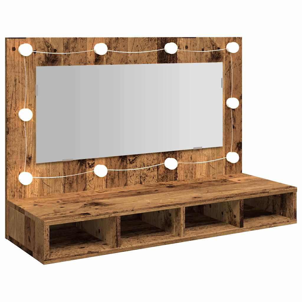 Mirror Cabinet With LED Lights Old Wood 90X31.5X62 Cm