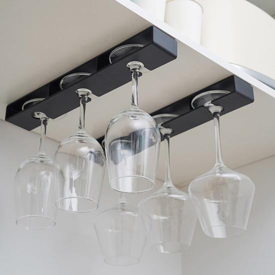 2Pcs Goblet Hanging Rack No Drill Wine Glass Holder Space-Saving Under Cabinet
