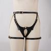 Sultry Gold Chain Thigh Harness - Black Faux Leather Strap Body Jewelry for Women, Adjustable Leg Garter Belt, Rave Fashion