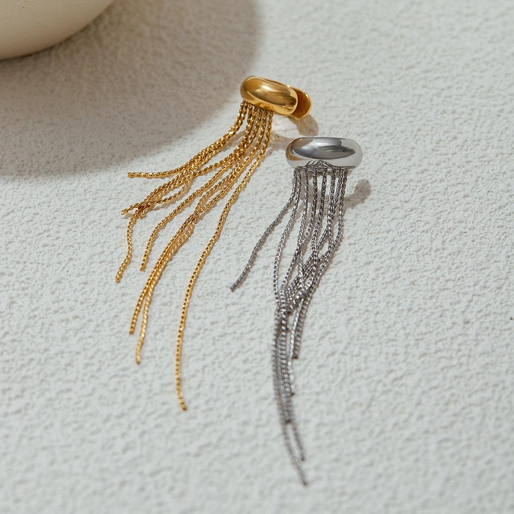 Yori 1Pc Long Tassel Drop Dangle Ear Clip Women's Metal Charms Stainless Steel 18K Gold PVD Plated Waterproof Jewelry 2025 New