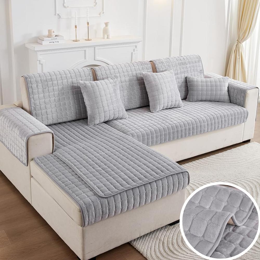 Flannel Quilted Sofa Covers Thick Plush Sofa Slipcover Sofa Cushion Towel for Living Room Furniture Protector for Corner L Shape