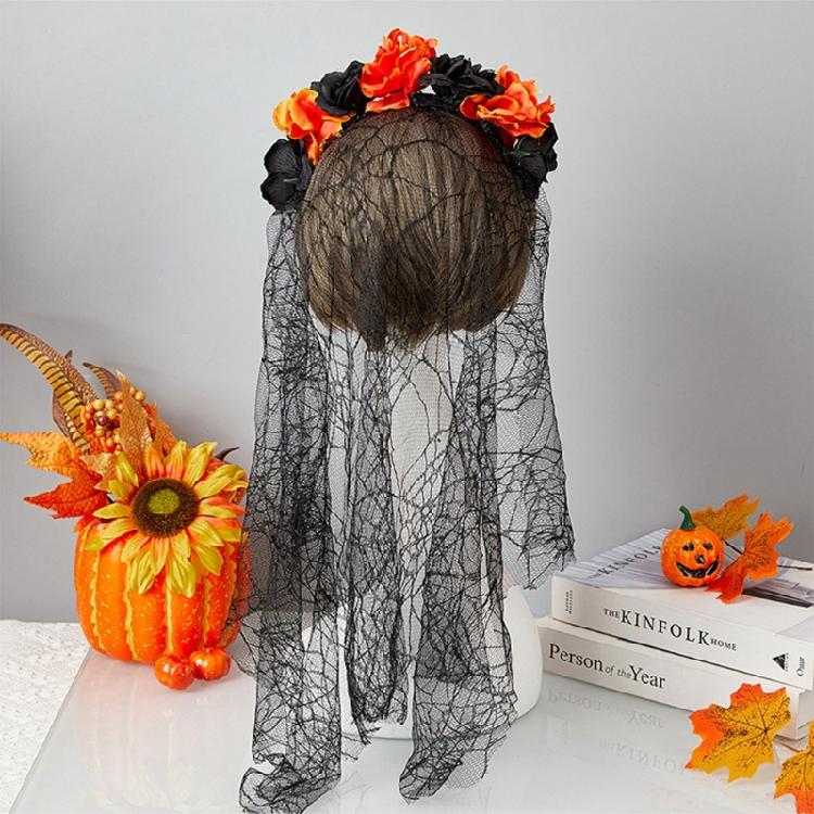 Delicate Rose HairBand Black Headdress Mysterious Rose Hairband with Black Headdress for Halloween Parties Costume