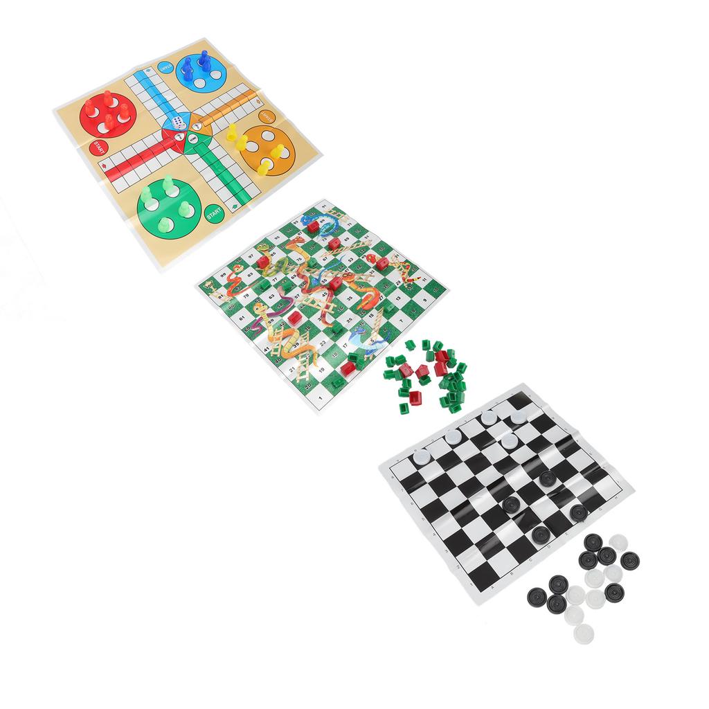 4 in 1 Board Games Set Clear Pattern Foldable Portable International Checkers Flying Chess for Kids