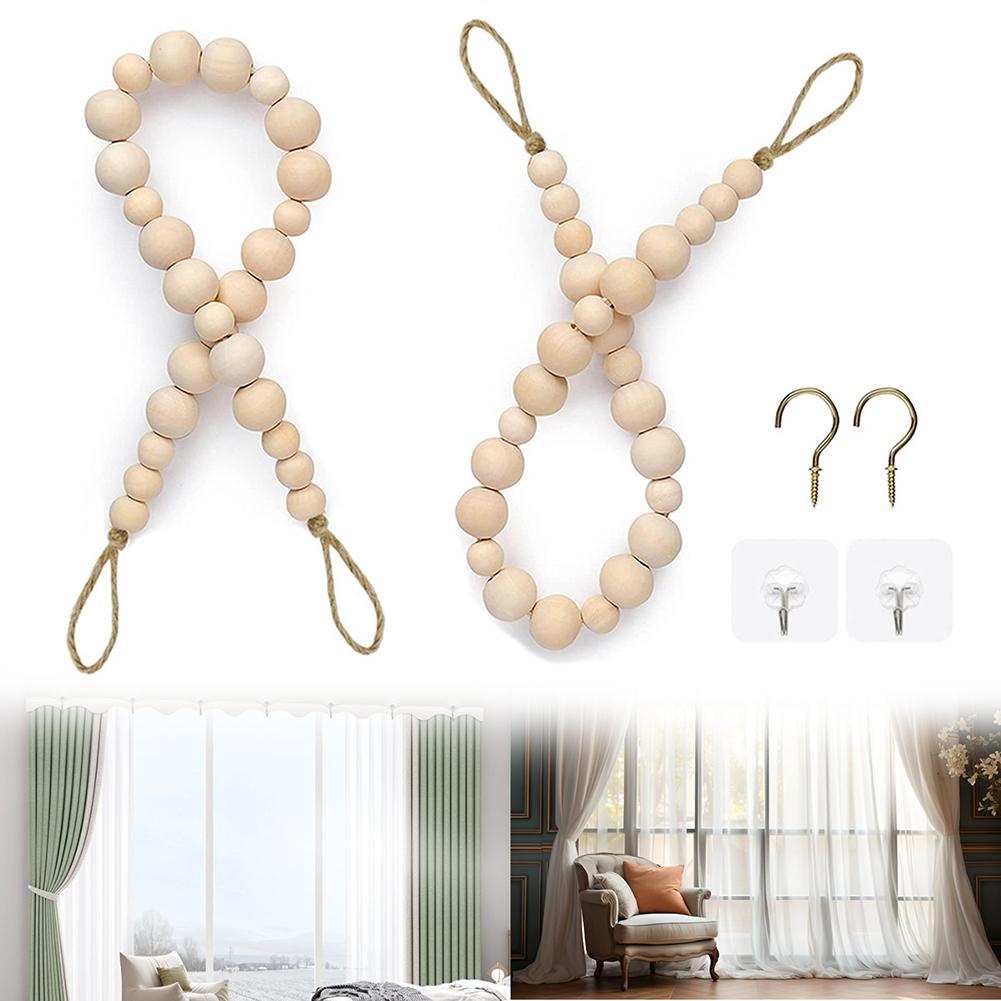 Bead Curtain Hangers 2 Pieces Curtain Finishing Sturdy Wooden Bead Construction Easy Curtain Changes For Indoor And Outdoor Use