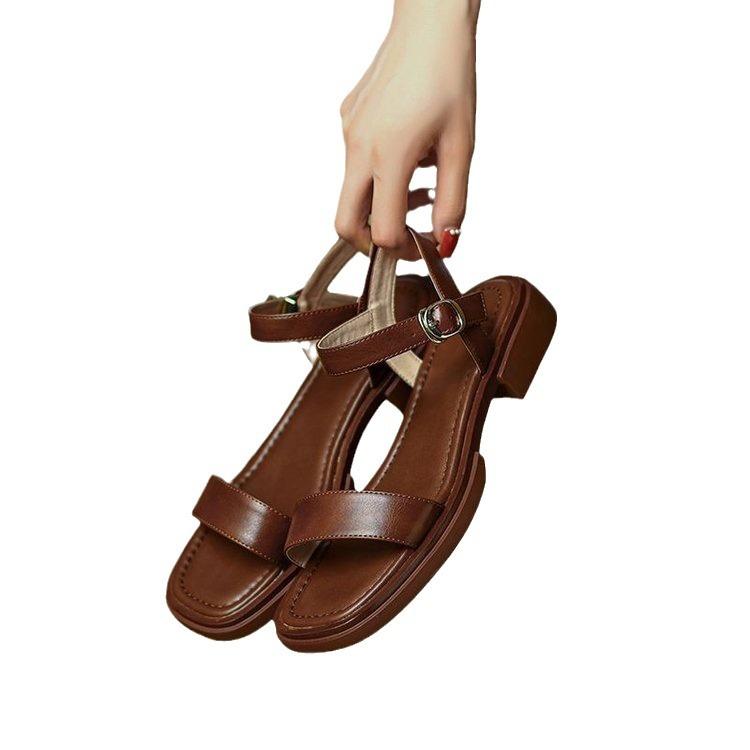 Fashion Sandals 2025 summer low heel Roman shoes with exposed toes simple and comfortable flat bottom women's shoes