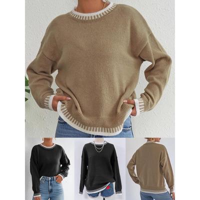 Autumn Winter New Women's Clothing Color-Block Patchwork Casual Pullover Loose Sweater Women's Top