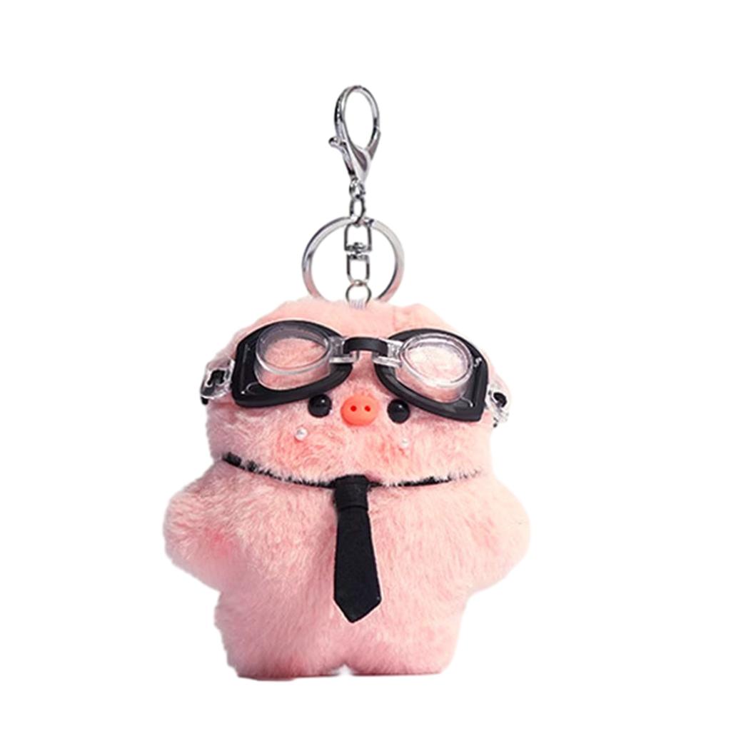 Stylish Pig Keychain with Sunglasses Soft Stuffed Toy Backpack Pendant Kids Gift Fashionable Accessory for Women Girl
