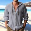 Spring and Summer Men's Hooded T-shirt Solid Color Cotton Linen Men's Casual Long Sleeved Top
